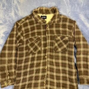 Cherokee‎ brown flannel shirt with yellow buttons men size L